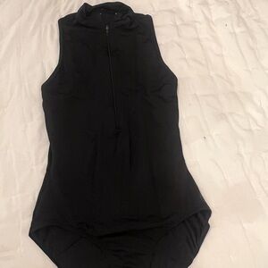 Mariia Black Sleeveless Zip-Up Leotard